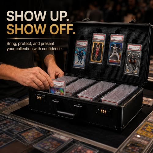 Graded Card Storage Box - Card Slab Case with Lock - 4 Row Trading Card Case with 8 Foam Inserts - Sports Card Case Fits PSA, BGS, SGC, CGC Slabs - Holds 640+ Toploaders - size: 4 rows