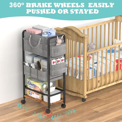 LIDTOP 2In1 Baby Diaper Caddy & 4-Tier Rolling Diaper Cart, Diaper Caddy Organizer Cart with Dividers & Drawer, Mobile Metal Bedside Cart for Nursery Essentials Storage, Large Capacity - color: Black(with Drawer)