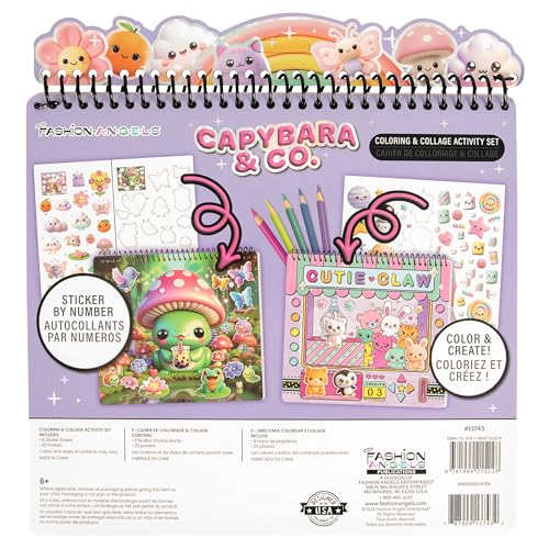 Fashion Angels Capybara & Co. Collage Activity Set | Includes 8 Sticker Sheets, 10 Sticker-by-Number Posters & 15 Drawing Pages, For Kids Ages 6+ - style: Capybara & Co