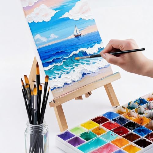 Transon 16 pcs Artist Paint Brush Set Versatile for Acrylic Painting Watercolor Painting Gouache Painting Black Color - color: Black