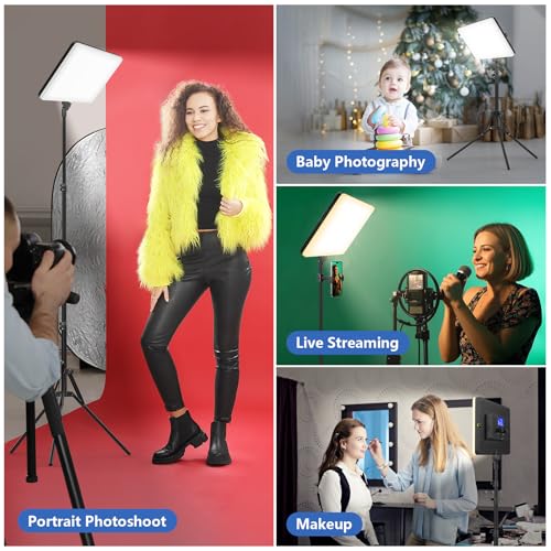 Led Video Light Panel Lighting Kit, QEUOOIY 2-Pack Bi-Color Photography Lighting with 63'' Tripods Stand, Built-in 8000mAh Battery, 2500-8500K Studio Light for Live Streaming/Outdoor Indoor/Tiktok