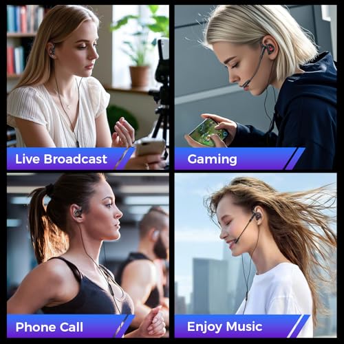 BlueFire Wired Gaming Earbuds with Microphone, Deep Bass in-Ear Monitors Earphones, HiFi Noise Cancelling Headphones for Music Gaming Video Calling