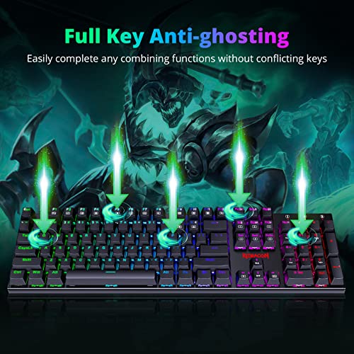 Redragon Mechanical Gaming Keyboard with Red Switches, Wired Keyboard Mechanical with RGB Backlit, Fully Progammable, Durable Aluminum Frame, Anti-Ghosting for PC Windows Mac, K565, Black - color: Navy Blue Black