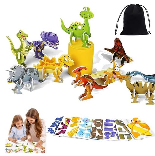 LOMIMOS Educational 3D Cartoon Puzzle,3D Jigsaw Cartoon Model Creative Learning for for Kids Art Crafts Gifts DIY Decoration (Dinosaur) - style: dinosaur