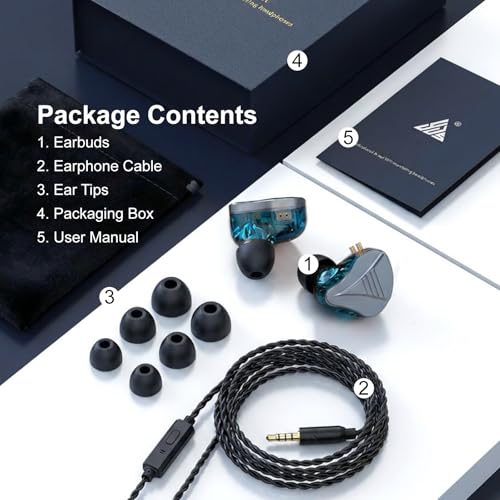 In Ear Monitor Headphones Dual Magnetic Dynamic Driver IEM with Mic, Blue | Hybrid Banlance Armature with Dynamic in Ear Headphones IEM Earphones Gaming Earbuds - color: YJS-819-Blue