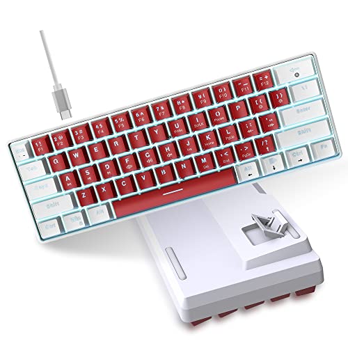 Snpurdiri Wired 60% Mechanical Gaming Keyboard (White-Red, Red Switches) | White LED Backlit Ultra-Compact Small Office Keyboard for Windows Laptop PC Mac - color: White Red/Red Switch