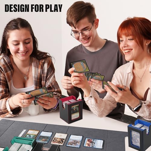 Kabinka Card Deck Box for MTG Commander, Holds 400+ Double-Sleeved Cards, 5 IN 1 Detachable Card Case with Dice Tray, Fits Magic/TCG Cards, 4 Magnetic Card Holders & Dividers (Colorful) - color: A3-Colorful