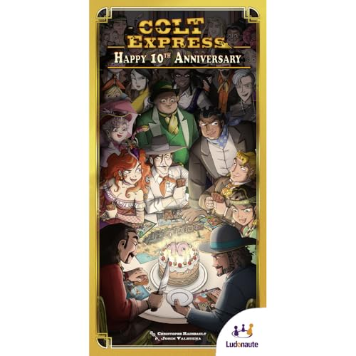 Ludonaute: Colt Express: Happy 10th Anniversary Promo Box - Expansion, Upgraded Components, Family Strategy Board Game, Ages 10+, 2-6 Players, 40 Min | Ludonaute Colt Express 10th Anniversary Promo Box; expansion with upgraded components; 2-6 players; age