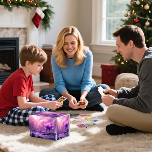 Trading Card Storage Box, Holds 100+ for MTG Cards, PU Leather with Magnetic Closure, Giant Purple Lotus in Pink Misty Pond Durable Deck Box for Magic the Gathering, Trading Card Games - color: Giant Purple Lotus in Pink Misty Pond