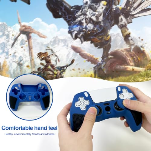 2 Pack Blue Anti-Slip PS5 Controller Skin,Soft Thicken Studded Protective Silicone Cover Skin Grips Compatible with PS5/Slim/Pro Controller and 8 PCS Thumb Grips Caps. (2 Pack Blue) - color: 2 Pack Blue