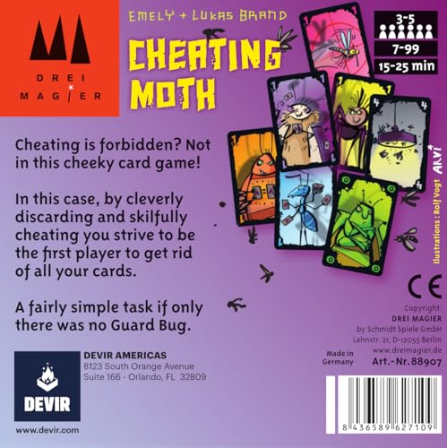 Devir - Cheating Moth Card Game – Funny Party Game of Bluffing, Cheating & Fast Reactions, Family Card Game, Ages 7+, 3–5 Players, 30 Playtime - color: Cheating Moth