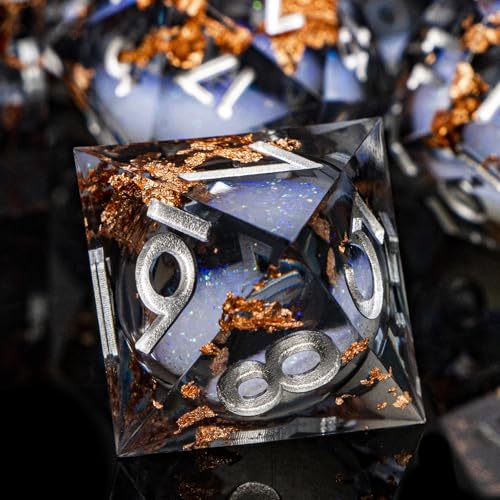 ARUOHHA Liquid Core DND Dice Set, 7pcs Resin Sharp Edged Dragons Dice Role Playing Games, RPG Silver Numbers Black Dungeons Polyhedral Dice with Gift Box D20 D12 D10 D8 D6 D4 - color: Silver Black