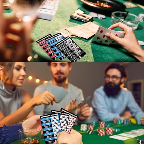 AmazingSpark Poker Hand Rankings Chart Rules Cheat Sheet Cards Poker Hands Ranking Card Beginners Quick Reference Guide Cheat Sheet for Texas Hold - color: Red,blue,black,