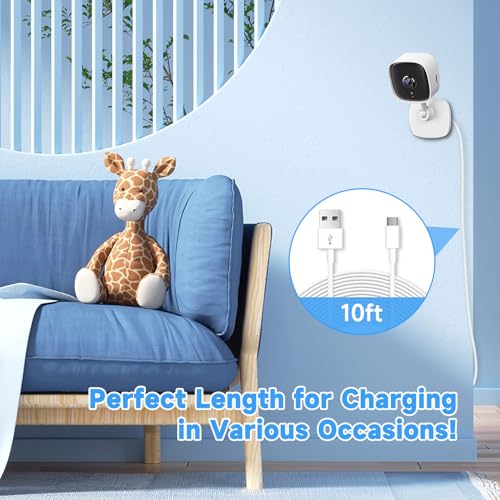 10ft/3M Long USB C Cable, Charging and Data Transfer, Durable USB A to USB C Power Charging Replacement Cord for Home Security Cameras, Phones, Switch Pro Controllers and More USB-C Devices-White - size: 10ft