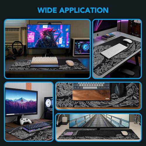 Large Gaming Mouse Pad, Waterproof Mousepad with Stitched Edges, Non-Slip Rubber Base, XXL Computer Long Keyboard Mouse Mat for Gamer, Office & Home, 31.5" x 15.7", Waves - color: WAVES, size: 31.5 inches x 15.7 inches