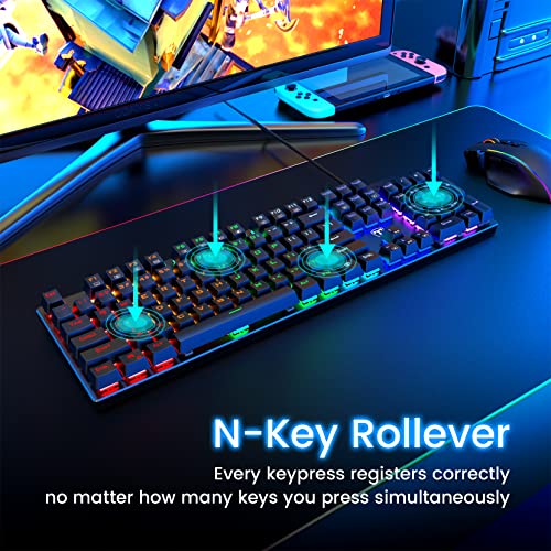 RisoPhy Mechanical Gaming Keyboard, RGB 104 Keys Ultra-Slim LED Backlit USB Wired Keyboard with Blue Switch, Durable Abs Keycaps/Anti-Ghosting/Spill-Resistant Computer Keyboard for PC Mac Xbox Gamer - color: Classic Black