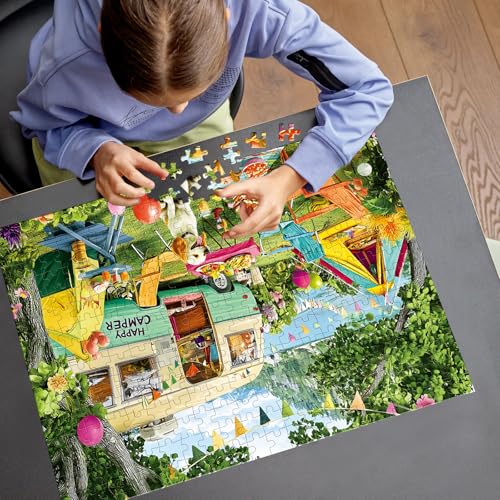 300 Piece Puzzles for Adults,Lakeside Camping Puzzle for Adults Teens,Large Piece Fun Jigsaw Puzzle for Kids Ages 8-10 10-12,Glossy & Sturdy Pieces,Challenging Family Game Great Gift Idea,20.5 x 15 in - style: Lakeside Camping