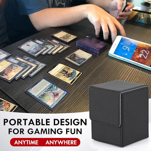 180+ Card Deck Box with 3 Dividers and Game Dice | gray, dustproof, waterproof leather holds 180+ sleeved cards 110+ single-sleeved cards, 80+ double-sleeved - color: Gray