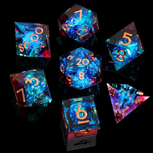Sharp Edge DND Dice Set Handmade 7 Accessories Dice for Dungeons and Dragons TTRPG Games, Multi-Sided RPG Polyhedral Resin Sharp Edge Dice Roleplaying Games - color: Blue Red