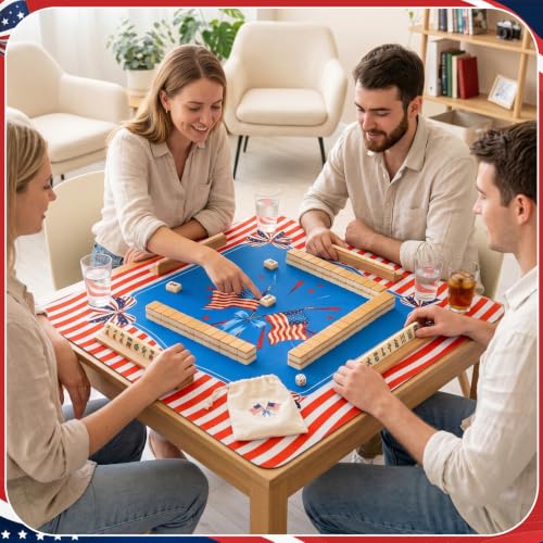 American Flag Mahjong Mat with Rules 31.5" x 31.5" Non-Slip Noise Reduction Gaming Mat with Carrying Bag American Mahjong Table Cover for Poker Board Card Games Dominoes - style: American Flag