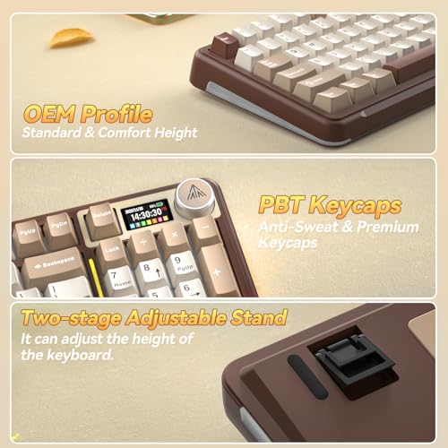 SOLAKAKA A99 Pro Mechanical Keyboard with LCD Screen & Metal Knob, Wireless Gaming Keyboard with BT5.0/2.4GHz/USB-C, Hot Swappable Creamy Keyboard, Gasket Structure, RGB Backlit, for Win/Mac - color: Milk Coffee Brown