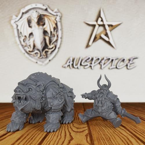 AUSPDICE Fantasy Tabletop Miniatures 28mm Scale for TTRPG - AS248 | Unpainted DND Minis Figurine for Dungeon Masters, Humanoid Miniature Game RPG Accessory - Dwarf Warrior & Warbear