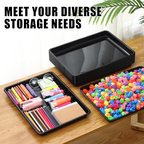 Maitys 15 Pack Plastic Art Trays 12 x 16 Inch Activity Crafts Trays Sensory Tray DIY Projects, Painting, Beads, Jewelry Office Home Organizer Arts and Crafts Supplies(Black) - color: Black