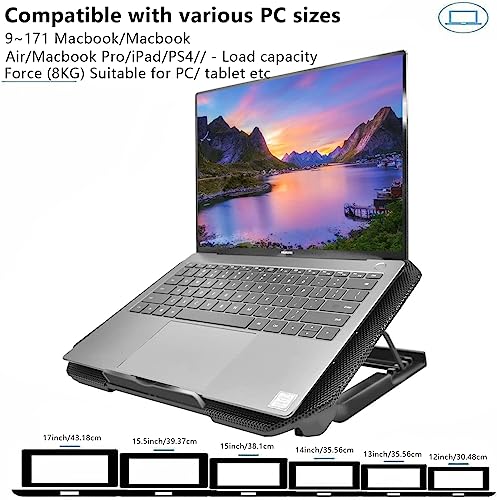 Laptop Cooling Pad, Cooler Pad Chill Mat 2 Quiet Fans LED Lights and 2 USB Ports 5 Height & with Adjustable Speed Mounts Metal Mesh Design, for 9"-17" Laptops(Black) - color: Black