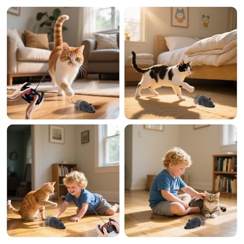 Remote Control Rat Mouse Cat Toy Realistic RC Fake Rat Mouse Toy Flocking Wireless Funny Chasing Electronic Interactive Cat Toys Prank Joke Scary Trick Rats for Cats Dogs Novelty (Grey) - color: Grey