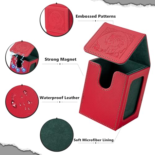 Venssu MTG Deck Box with Commander Display, Goblin Card Deck Case Fits 120 Single Sleeved Cards, TCG Card Storage Box with 2 Dividers and 1 Toploader (Red&Green) - color: Goblin