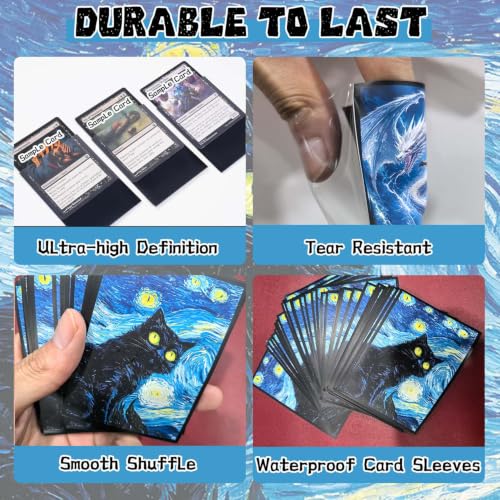 100 Count Card Sleeves Compatible with MTG, Ultra Clear Front & Matte Finish Back, Standard Size TCG Art Sleeves for Trading Cards (Starry Night Black Cat) - color: Starry Night Black Cat