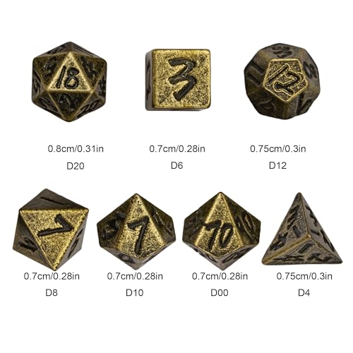 Mini Dice Set with Rune Keychain Case,7PCS Polyhedral Metal Dice Set for DND Role Playing Games(Bronze) - color: Bronze