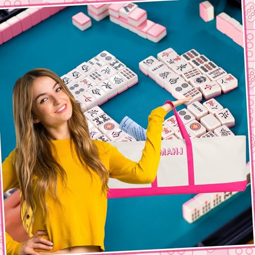 Mahjong Bag for Tiles and Racks Empty American Mahjong Tiles Carrying Tote 31.5 x 12 x 4 Inches Canvas Tile Games Accessories Gifts for Card Pushers Rack Mat Carrying, Case Only(Rose Red) - color: Rose Red