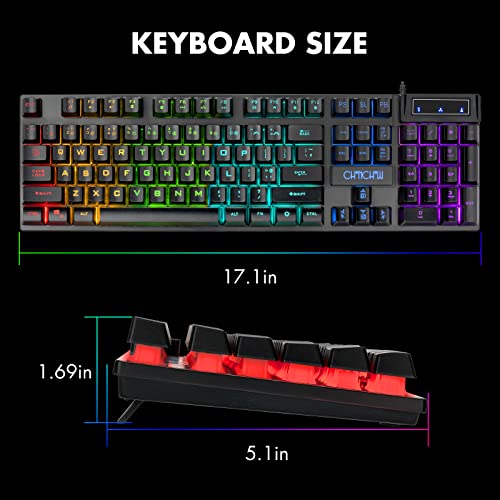 Wired Gaming Keyboard for Mac PC PS5 PS4 Xbox One Gamers RGB Backlit | LED Mechanical Feel Keyboard with Multimedia Keys Number Pad, 104 Keys USB Desktop Computer Windows Keyboards (Black)