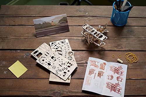 UGEARS Mini Biplane 3D Wooden Puzzles for Adults - Wooden Model Kits for Adults, DIY Craft Kit, Mechanical 3D Puzzle, for Aviation Enthusiasts and Puzzle Lovers - color: Mini Biplane