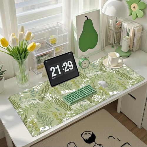 Baziabbo Green Desk Mat,XXL Extended Large Mouse Pad,Gaming Mousepad with Stitched Edge,Non-Slip Rubber Base Keyboard Desk Pad for Home Office Study Game (Ferns) - color: Ferns