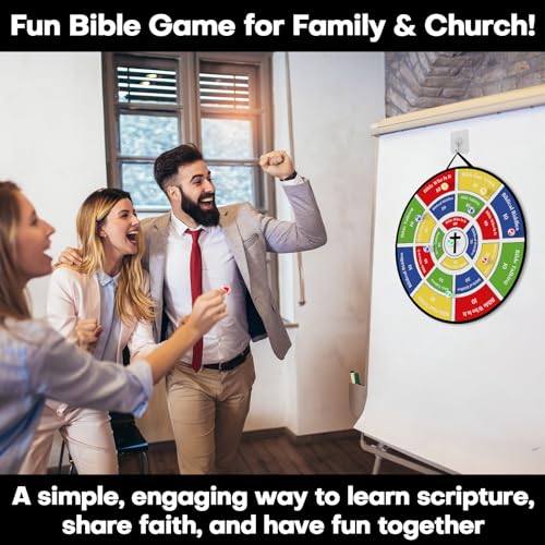 gisgfim 29" Large Faith Darts Bible Interactive Game 66 Trivia Cards with 264 Questions & 24 Sticky Balls, Christian Supplies for Church, Disciples, Sunday, Birthday Gift, Family