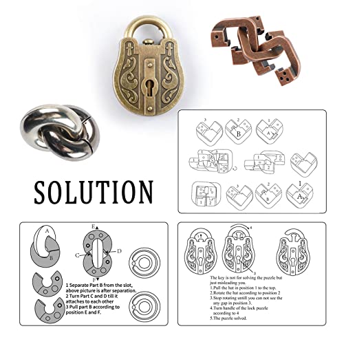 MHY 3 Pieces Large Size Brain Teaser Puzzles,Metal Cast Puzzle Game Toys,3D Highly Difficult Adult Puzzles,IQ Educational Box for Teens… - color: C-3pcs Lock Set