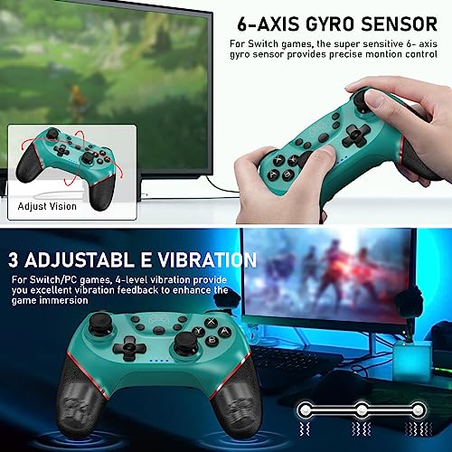Diswoe Controller for Switch, Wireless Pro Controller for Switch 2/Switch/Switch Lite/Switch OLED, Remote Gamepad with Joystick, Adjustable Turbo Vibration with Programmable Function - color: Blue+BF