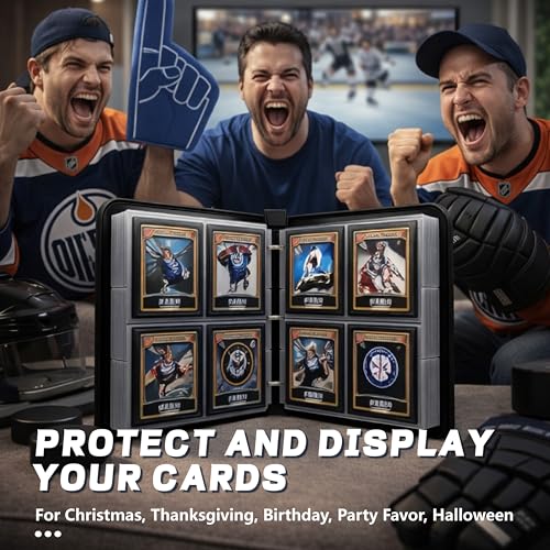 Hockey Card Binder with Sleeves, 4-Pocket Portable Card Protectors Album Holder Book with Zipper, Fits 400 Cards with 50 Removable Sleeves, Hockey Cards Display Storage Carrying Case - color: Hockey-400 cards
