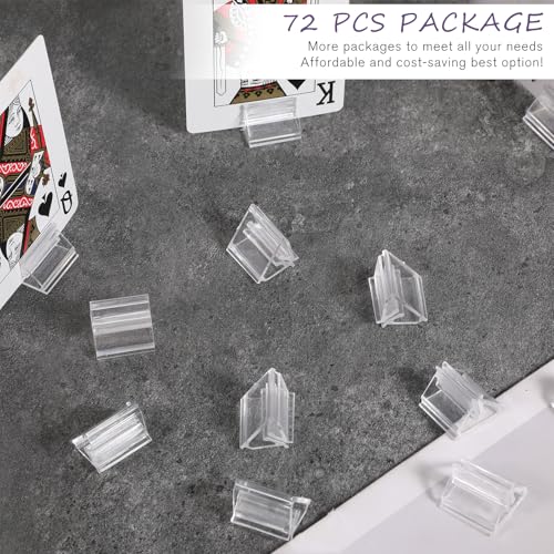 72 Pcs Plastic Game Card Stands Holders Table Number Clear Acrylic Business Cards Holder DIY for Display Paper Piece Pictures Clip Price Board Photos Memos Menus Labels Stand