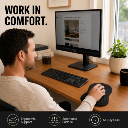Ergonomic Mouse Pad with Wrist Rest, Large 12x8 inch, Black | Memory Foam, Dual-Slope Wrist Support, Non-Slip, For Office & Gaming
