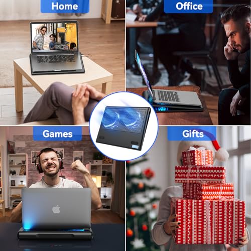 TECKNET Laptop Cooling Pad - 12"-15.6" Laptop Cooler with Quiet Cooling Fan | USB-A & USB-C Powered Cooling Stand with Adjustable Wind Speeds for Gaming, Work & Everyday Computing, Blue LED - color: Blue