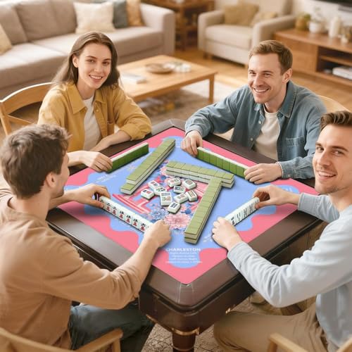 Elegant Mahjong Mat with Rules, 31.5*31.5in Anti Slip American Mahjong Mat for Table, Noise Reduction, Neoprene Mah jongg Mats with Carrying Bag & 3 Dices, Mahjong Set Gift, Board Tile Games Mats - color: Floral10