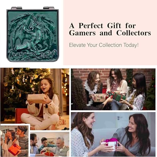 Foldable Spinner Metal DND Dice Set – Compact Elegant Design with D4, D6, D8, D10, D12, D20, D% for TTRPG Gifts - color: Black Nickel-green