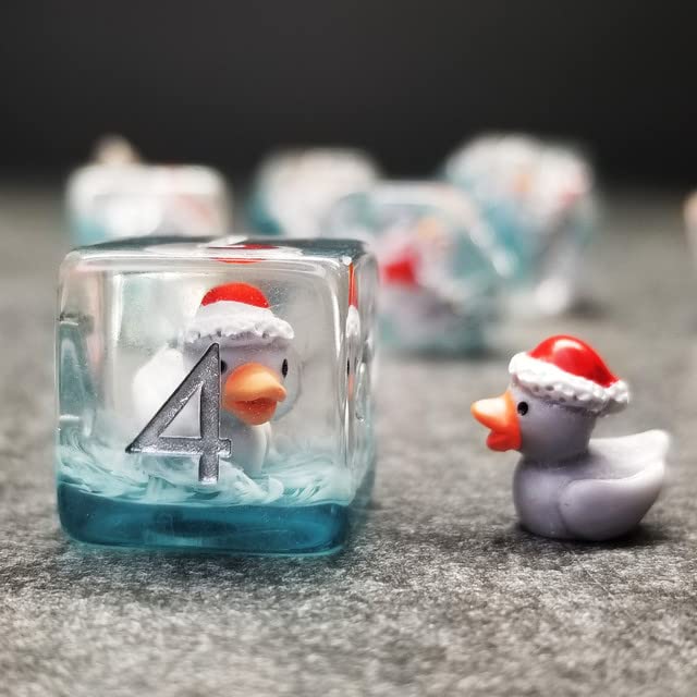 Sage's Portal Animal Familiars Resin DND Dice Set Polyhedral Dice Set for Dungeons and Dragons RPG Pathfinder Tabletop TTRPG (Festivus Duck) - color: Festivus Duck, style: Dice Set Only