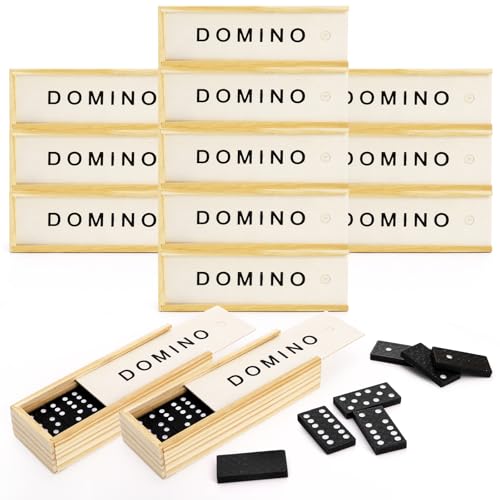 Noamus 30 Pack Mini Wooden Dominoes Set, Double 6 Dominos Game with Wood Case&Instructions, Bulk Domino Party Favor, 28 Tiles Domino Travel Box Set, Miniature Classic Board Activity for Adults
