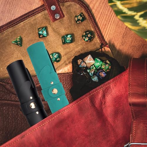 SIQUK 2 Pieces Dog Dice Tray Folding Dice Rolling Trays PU Leather Scroll Dices Holder Storage for D&D RPG Games (Cyan, Black) - color: Cyan, Black