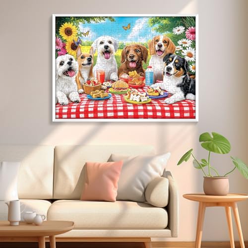 300 Pieces Puzzles for Adult, Dog Jigsaw Puzzles 300 Pieces for Adults Children Seniors, Vibrant Imagery Flower Jigsaw Puzzle, Challenging Activity Game Gift for Family Friends 20.5x15 Inches - style: Dog Party