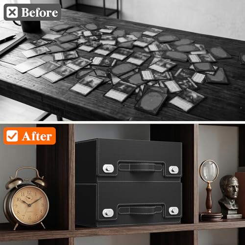 Lifewit Trading Card Storage Box with Handle, Holds Up to 1800 Sleeved Cards with 12 Adujstable Dividers & 4 Stoppers, Aluminum Closure PU Leather Case for MTG, PTCG, YGO, Sports Cards, Black& Gray - color: Black&Gray